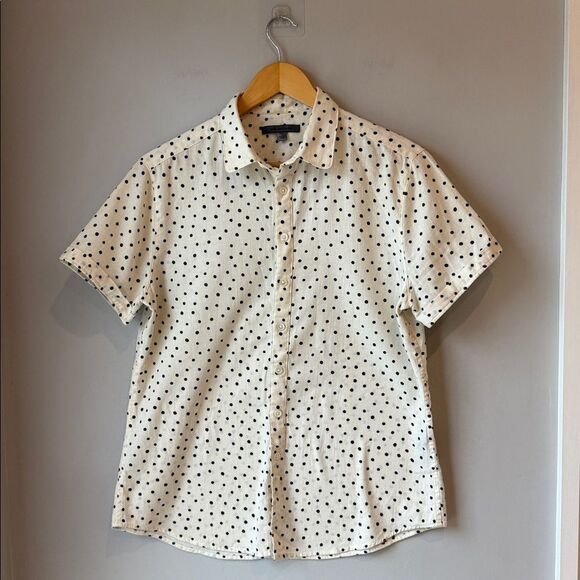 John Varvatos Dotted Short Sleeve Polka Dot Cotton Linen Button Down Shirt - Picture 3 of 9